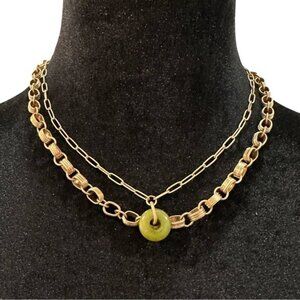 Universal Thread Gold-Tone Layered Chain Necklace With Green Pendant